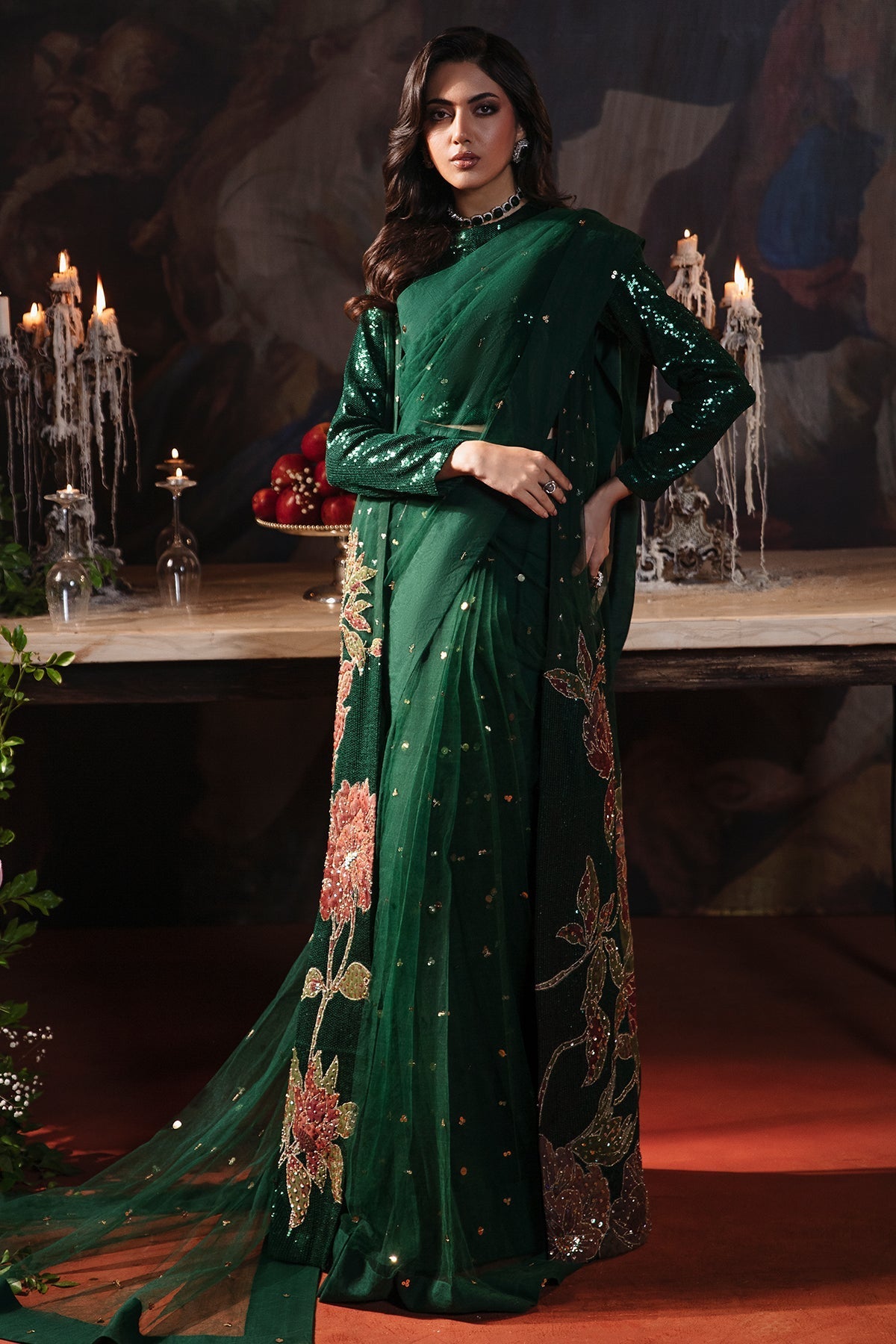 4-PC Embroidered  Sequence Saree STM-3-203